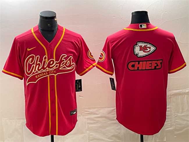 Mens Kansas City Chiefs Red Team Big Logo With Patch Cool Base Stitched Baseball Jersey